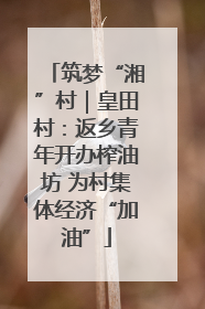 筑梦“湘”村｜皇田村：返乡青年开办榨油坊 为村集体经济“加油”